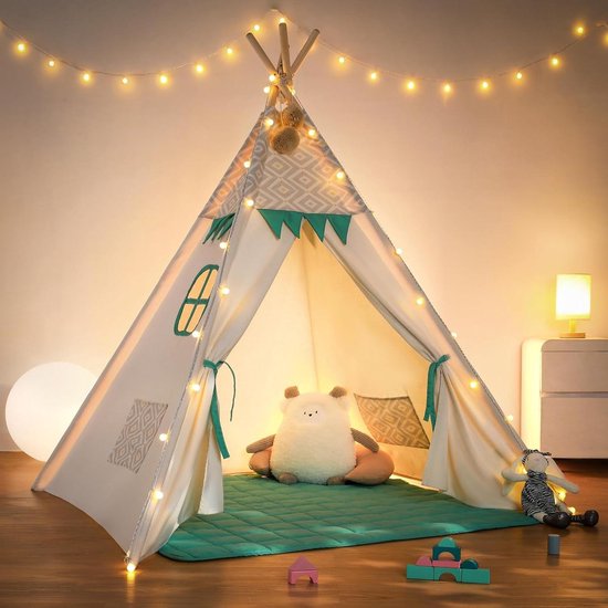 Tente Tipi Enfant Best For Kids - Avec Coussins, Tapis Et Structure Bois, 105x105x140cm