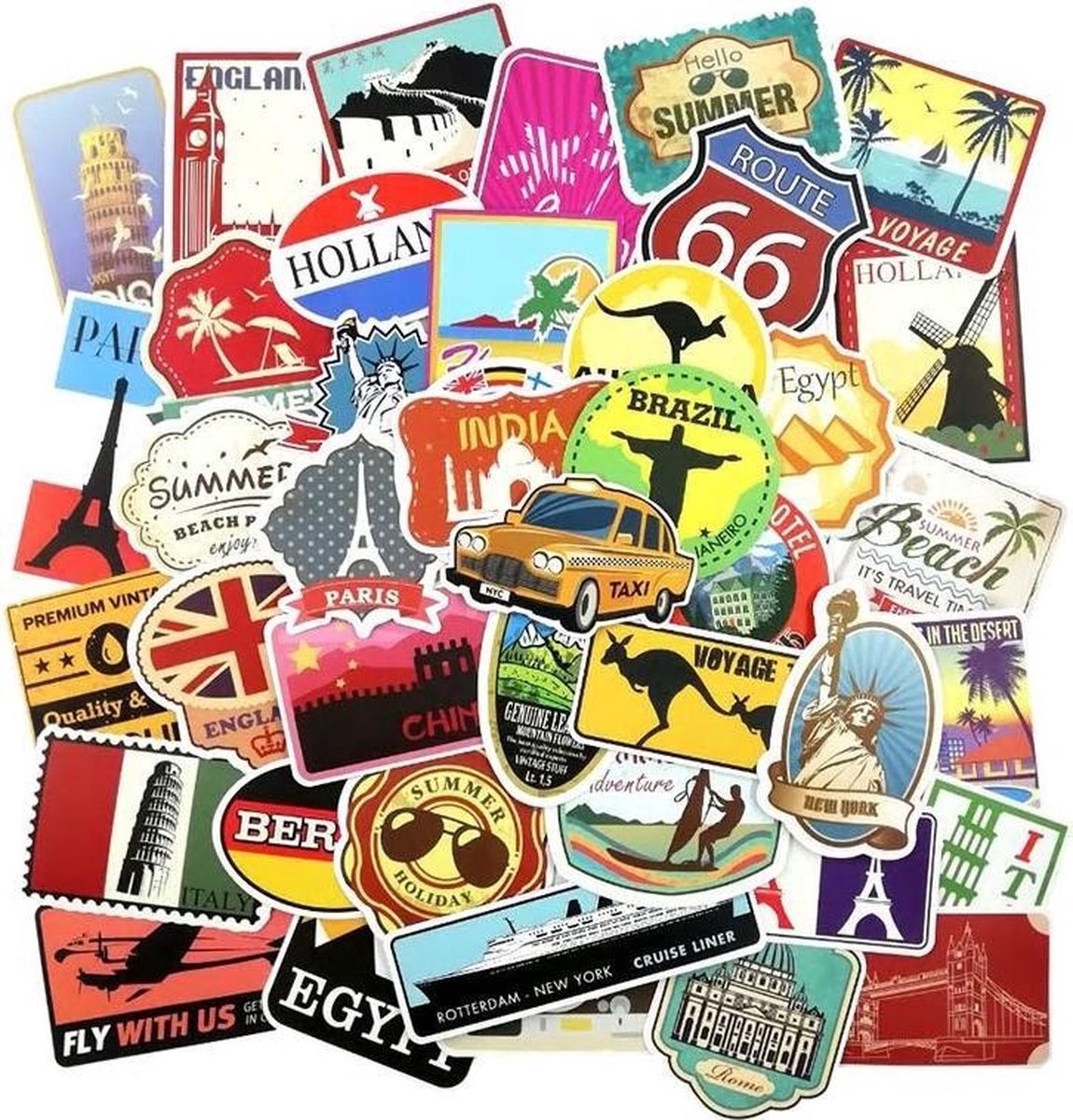 Finnacle - 100 Reis Stickers | Camper, Vliegtuig Thema | Luxe Laptop, Koffer, Bullet Journal Stickers | Kinderen & Volwassenen | Stickervellen & Plakstickers