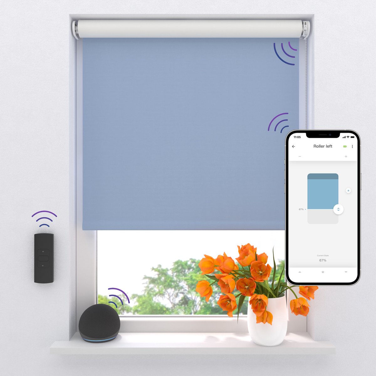 DTCH® Elektrisch Rolgordijn Verduisterend - Easy - Light Blue - 60 x 190 cm - Motionblinds CMD-03