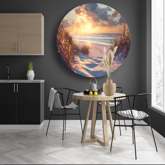 décoration murale ronde plage - cercle mural paysage - Décoration murale ronde coucher de soleil - Décoration murale chambre d'enfant - Tableau rond - Décoration salon cercle mural forex 90x90 cm