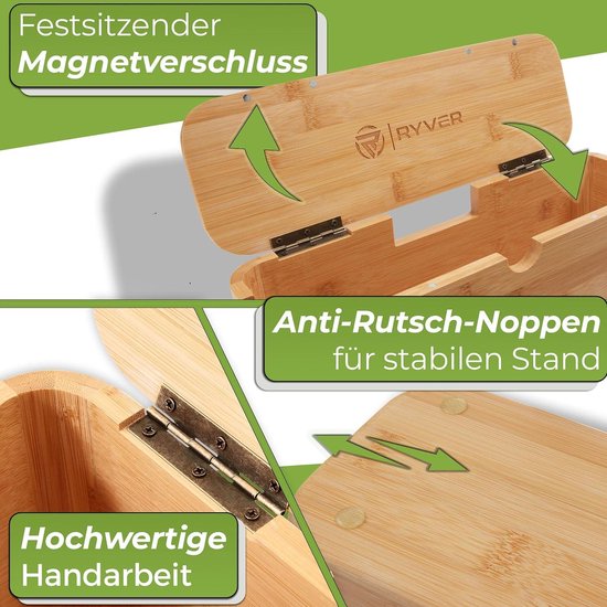Relaxdays kabelbox voor 2 stekkerdozen, bamboe, HBD: 15,5 x 42 x 16 cm, kabelmanagement, opbergbox stekkerdoos, naturel