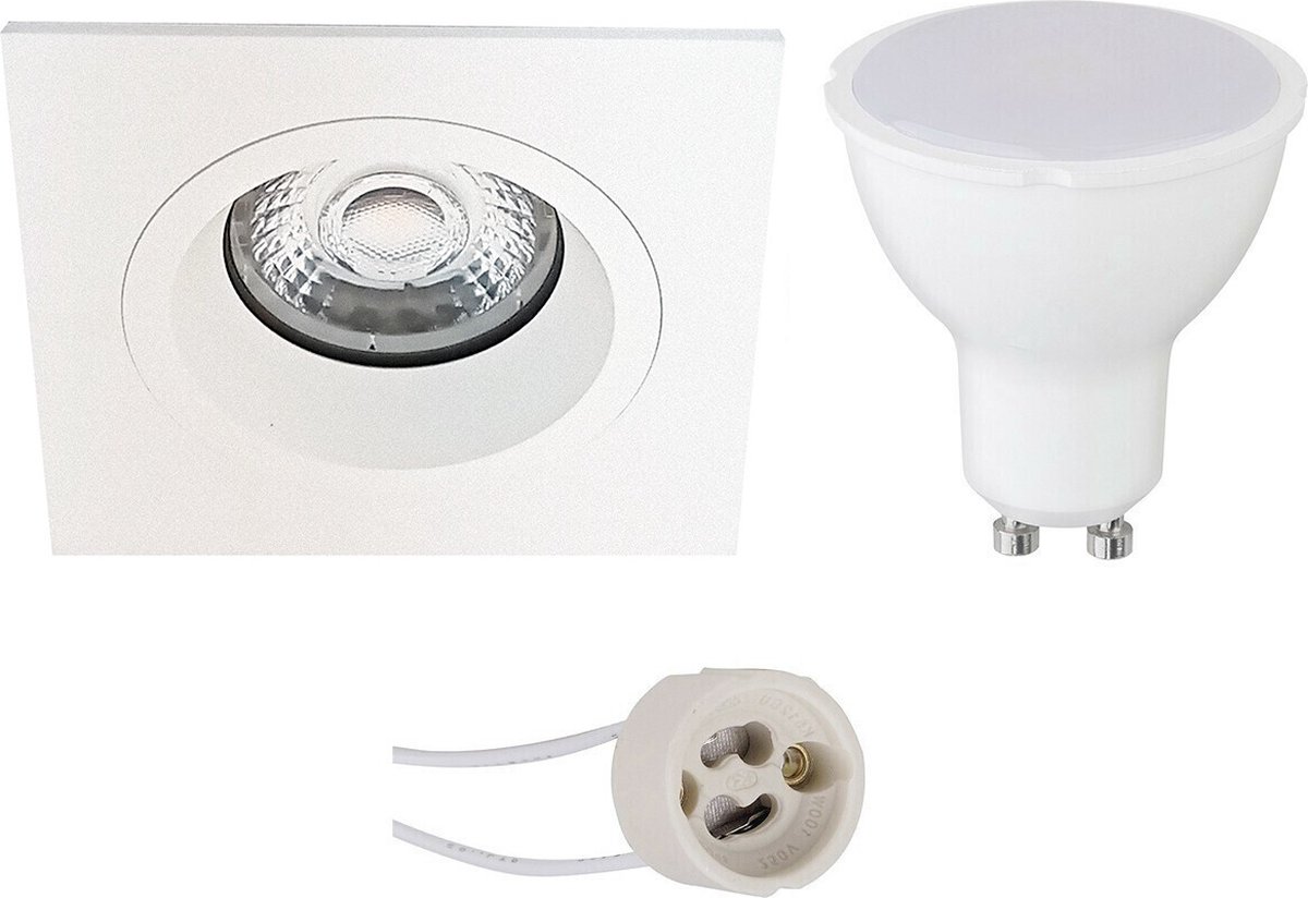 LED Spot Set - Pragmi Rodos Pro - GU10 Fitting - Inbouw Vierkant - Mat Wit - 4W - Warm Wit 3000K - 93mm