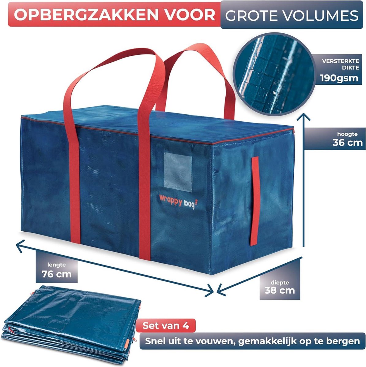 Wrappybag Lot de 4 Sacs de Rangement XXL - fenêtre Transparente - Sacs