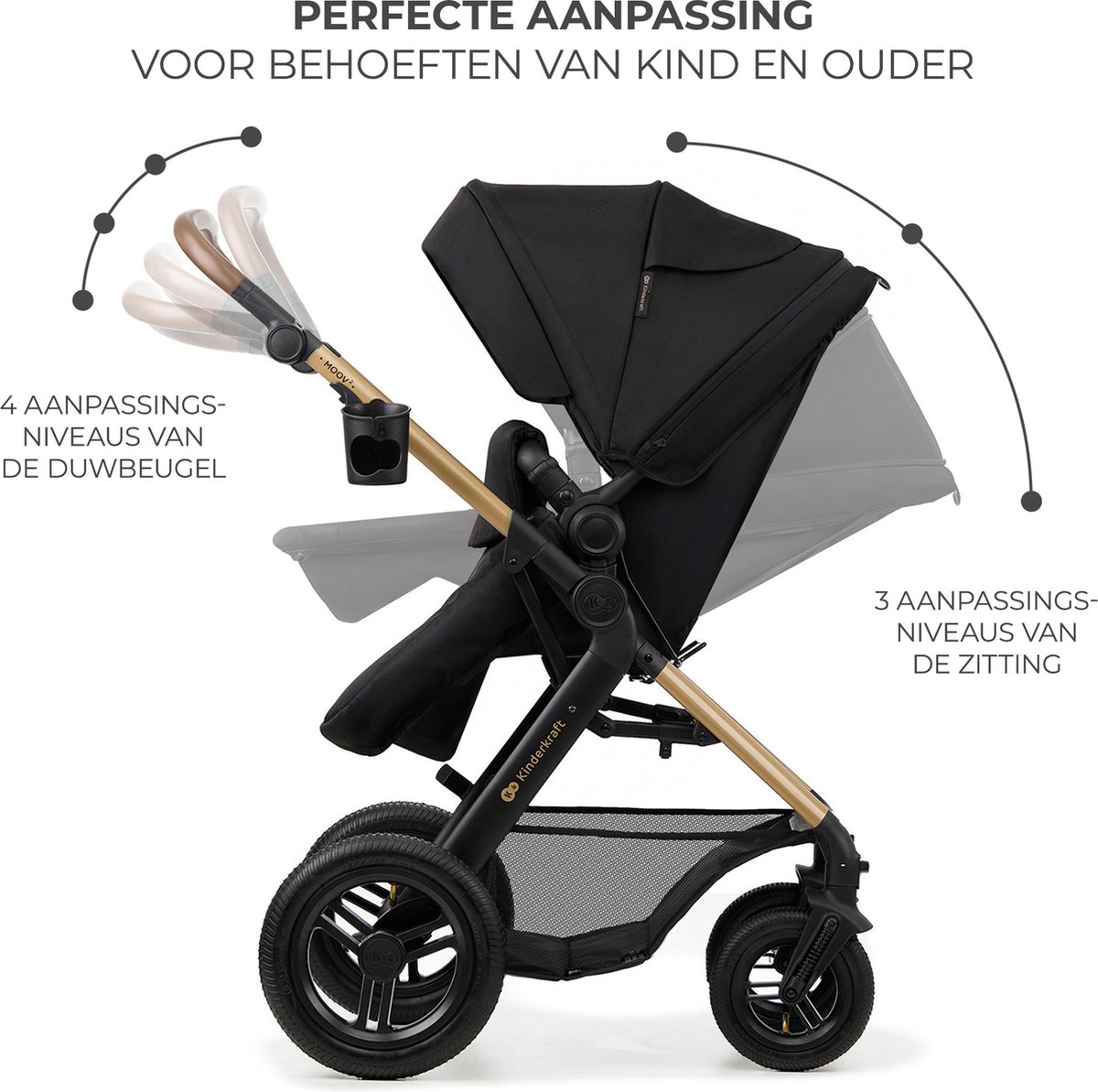 Kinderkraft MOOV2 AIR Poussette 3-en-1 : Le Système Voyage Naissance à 27 Kg Avec Siège Auto Mink PRO I-Size | Noir
