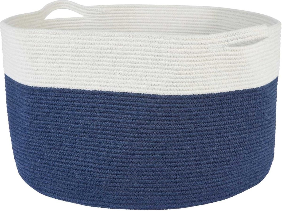 Goedkoopste XXXL Wasmand rond 120 liter katoen badkamer blauw wit opbergmand - extra groot met Maades