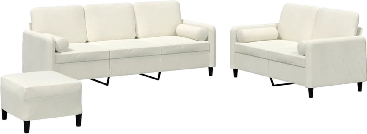 vidaXL - 3-delige - Loungeset - met - kussens - fluweel - crèmekleurig