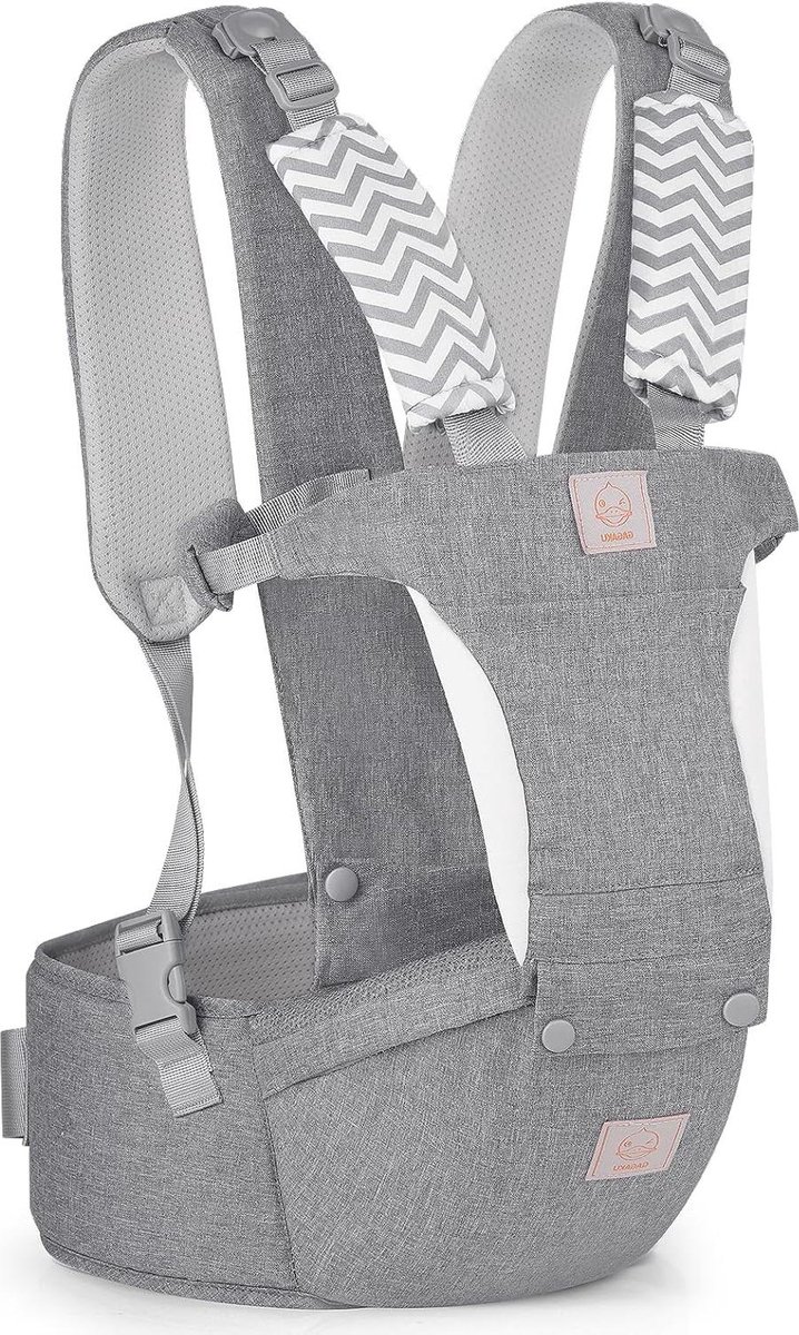 Image of 5-punts babydrager heupzitje - draagposities voor pasgeborenen - peuters - afneembare taillekruk - grijs - 0-36 maanden
