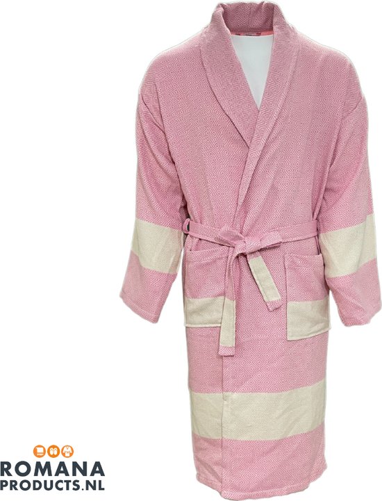 Romana Products Hamam Diamond - Badjas Unisex - Kamerjas - Ochtendjas - Roze - Maat L/XL - Katoen
