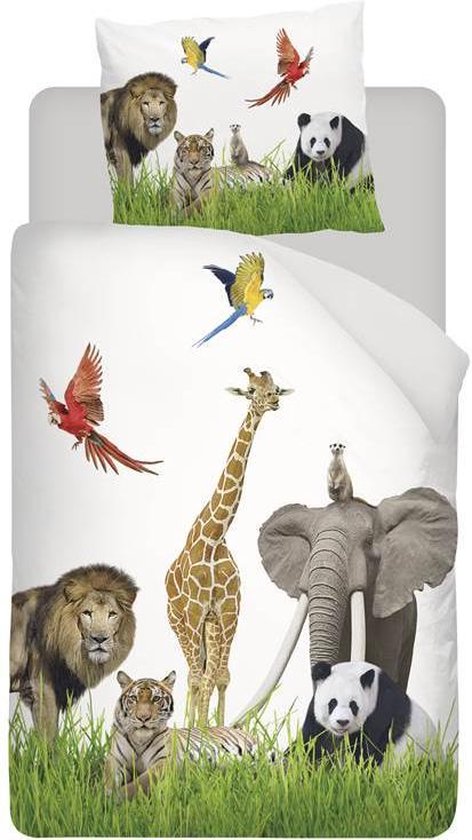 Housse de Couette Snoozing See Zoo - Simple - 140x200 / 220 cm - Flanelle - Multicolore