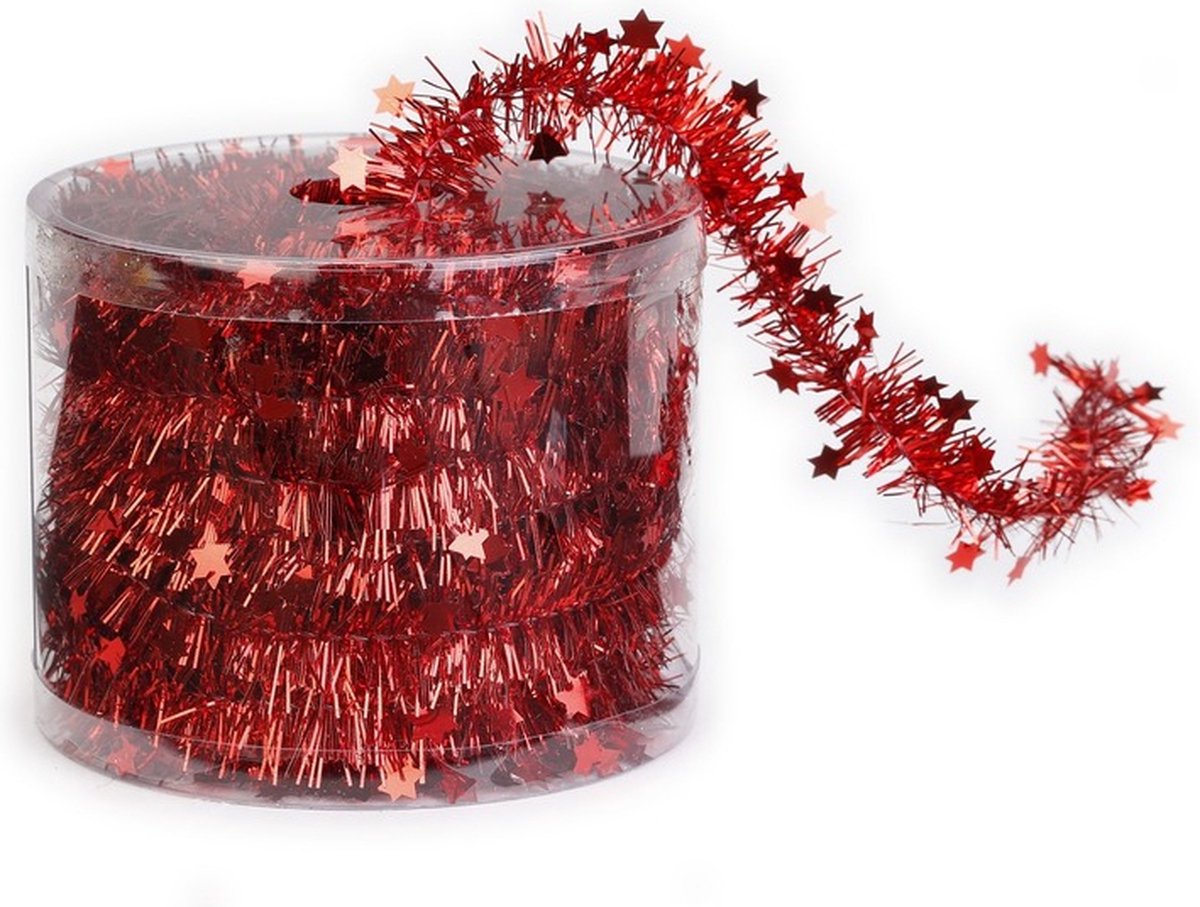 2x Dunne kerstslingers rood 3,5 x 700 cm - Guirlandes folie lametta - Rode kerstboom versieringen – foto 2