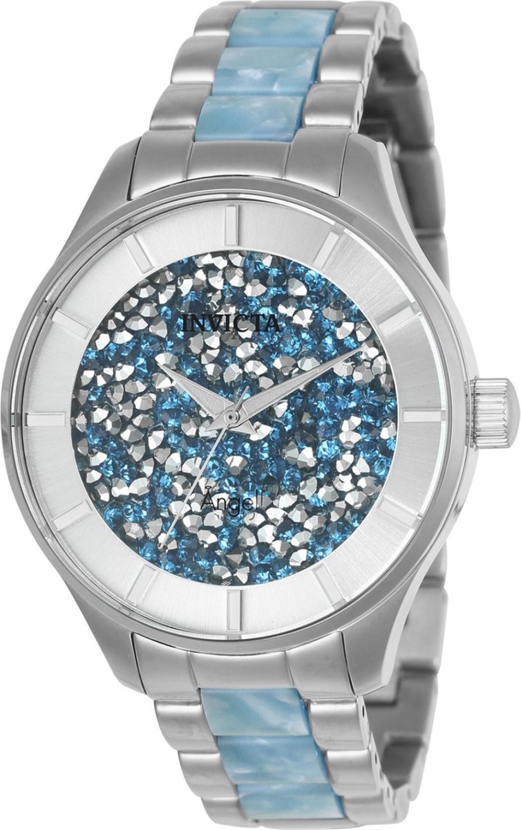 Invicta Angel 24665 Dames Horloge - Waterdicht - Analoog - Quartz Uurwerk - Roestvrij Staal met blauwe Wijzerplaat - 40mm