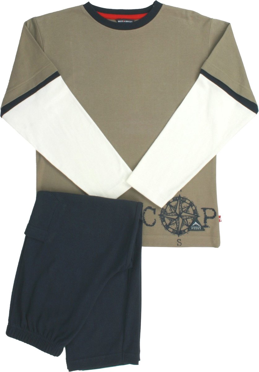 Blue Docks Jongens Pyjama - 100% Katoen - Bruin - Maat 140