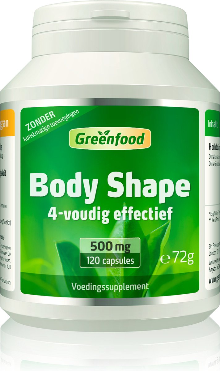 Goedkoopste Greenfood Body Shape, 500 mg, 120 capsule, 4-voudig effectief, hoge dosering - Zonder kunstmatige toevoegingen, Zonder genetische manipulatie