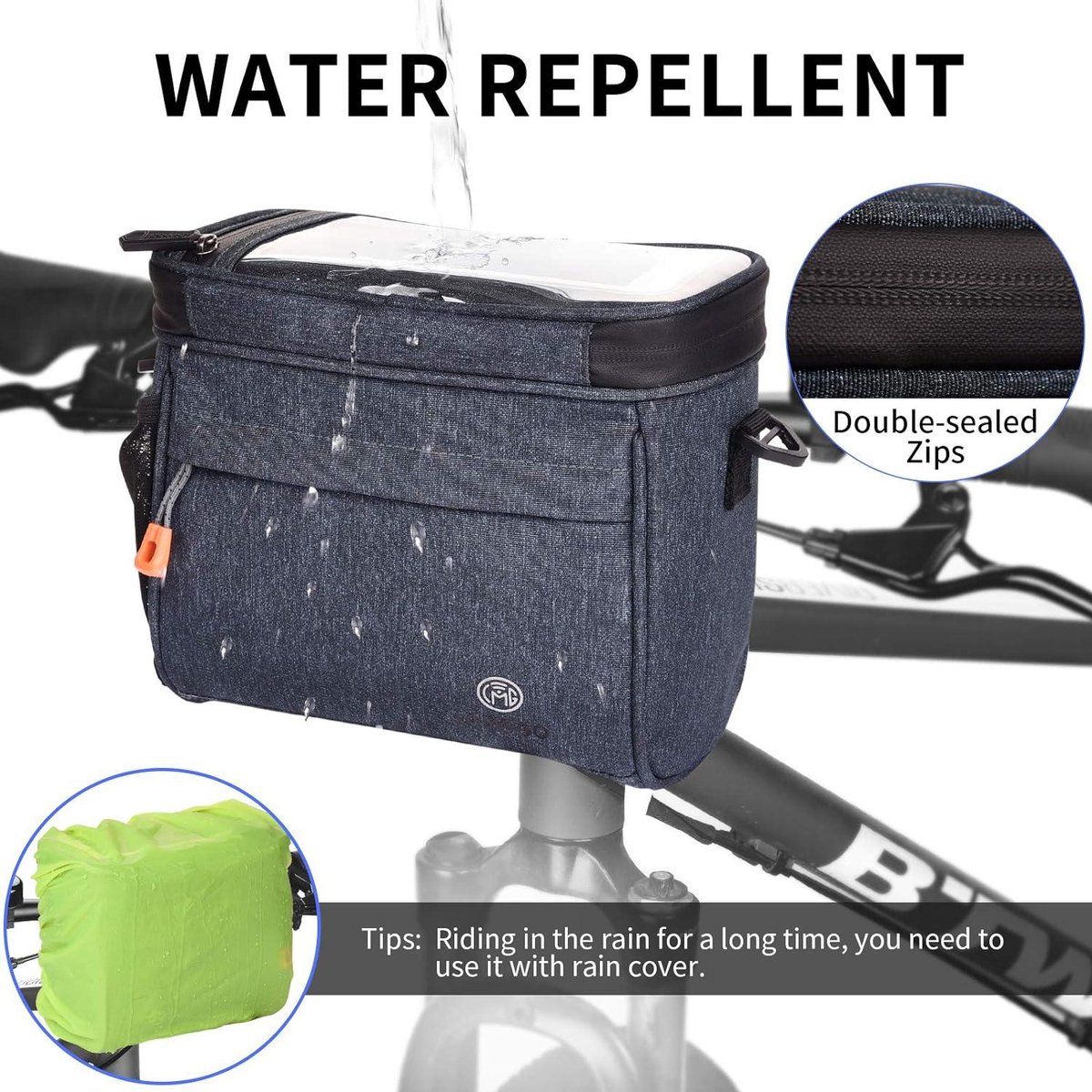 Waterdichte fietsmand tas 42 l - touchscreen voorvak - blauw