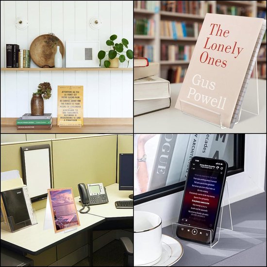 Acryl boekensteunen, 16 stuks, transparante boekensteun, boekenstandaard, hoekboeksteun, boekhouder voor boeken, organizer, telefooncel, boekenkast, kantoor, decoratie, cadeau