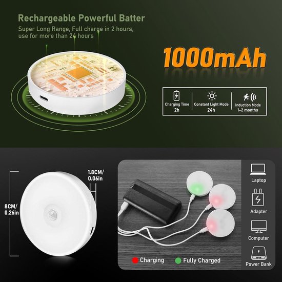 Coovee Schrankbeleuchtung LED mit Fernbedienung und Bewegungsmelder, USB Aufladbar LED Spot akku Schranklicht, 3 Farbtemperaturen & Stufenlose Dimmung, Kabellos Mini Vitrinenbeleuchtung LED, 6 Stück