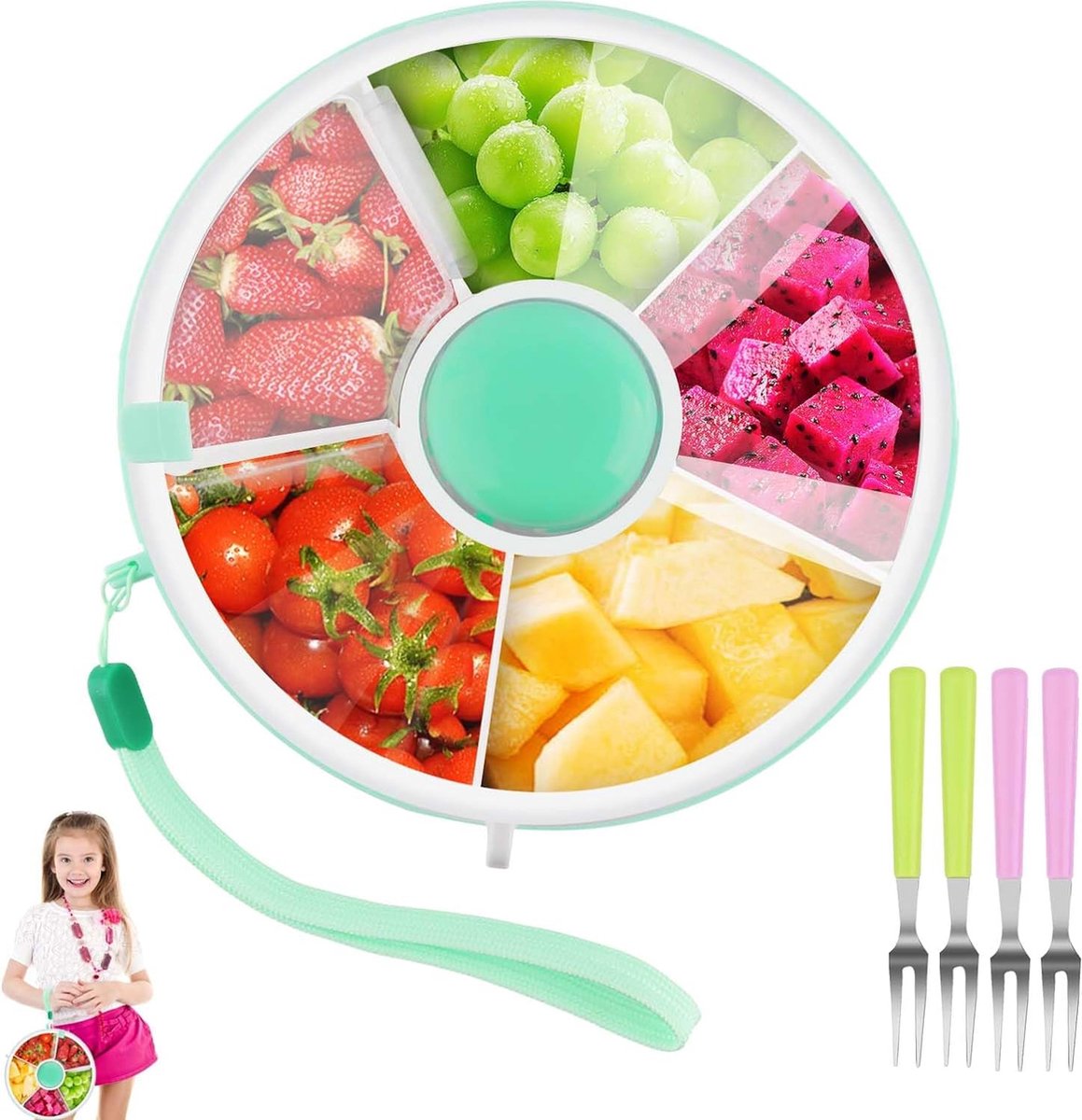 Snack Spinner Met Vier Kleine Vorken Roterende Opslag Kinderen Draagbare Meloen Snoep Zaden Organizer Opbergdozen Snack Containers voor Kinderen Vaatwasserbestendig