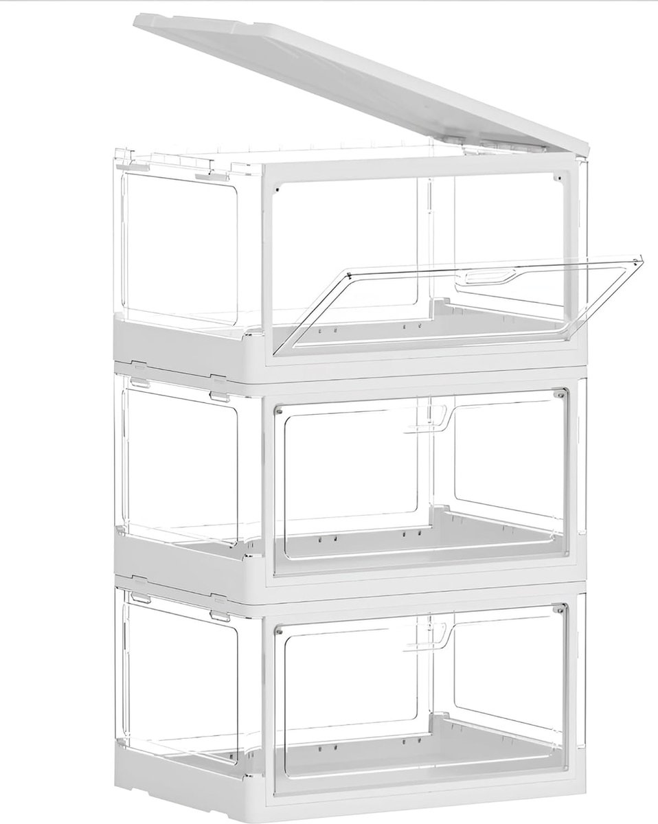 Opbergbakken met Deksel - Opbergdozen Plastic Bakken - Huis Ordenen - Transparant en Stapelbaar - 3 stuks - Transparant