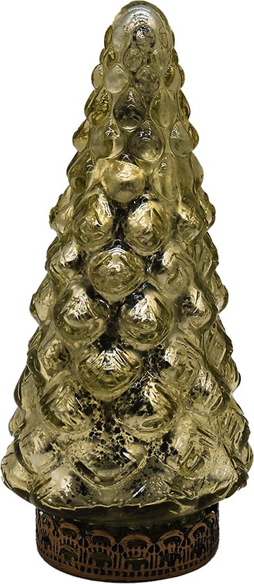 Clayre & Eef Décoration de Noël avec lumières LED Sapin de Noël Ø 8x16 cm Couleur or Verre