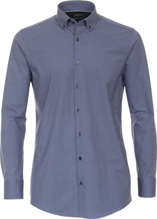 VENTI modern fit overhemd - jersey - blauw dessin - Strijkvriendelijk - Boordmaat: 42