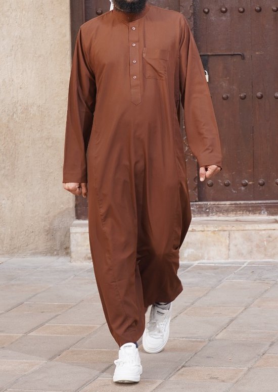 Bruine Saudi Qamis Bin Rizwan Maat XL Qamis Djellaba Thobe Abaya Kandora Gebedskleding. bol