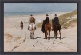 Promenade matinale le long de la plage - Portrait d'Anton Mauve - Portrait de Paarden - Décoration murale Animaux - Tableaux ruraux - Toile avec cadre - Toile d'art avec cadre 70x50 cm