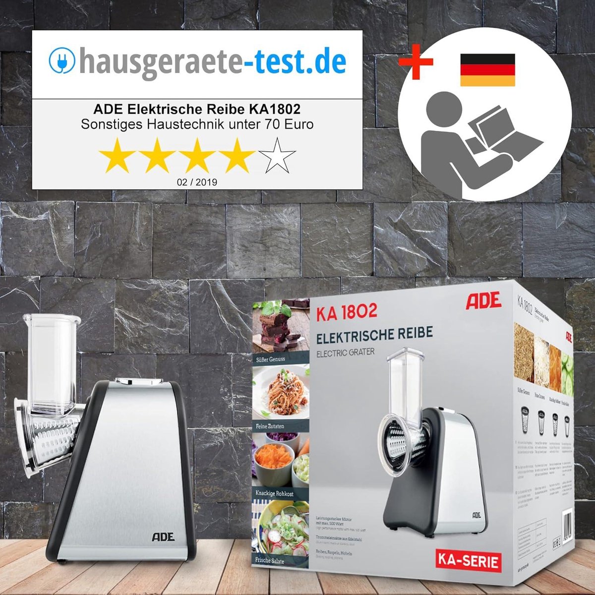 Elektrische keukenrasp groenterasp aardappelrasp kaasrasp 500 watt vermogen RVS behuizing extra scherpe messen zilver zwart Kaasrasp