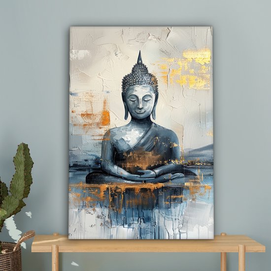 Peinture sur toile 40x60 cm - Décoration murale Bouddha - Or - Abstrait - Moderne - Décoration murale murale salon - Décoration chambre - Accessoires de chambre - Peintures