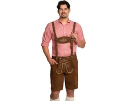 Oktoberfest Lederhose Flachau met Bretels Kort 100% Echt leder Oktoberfest Heren Carnavalskleding Heren Lederhosen Man - Leer - Donkerbruin - M