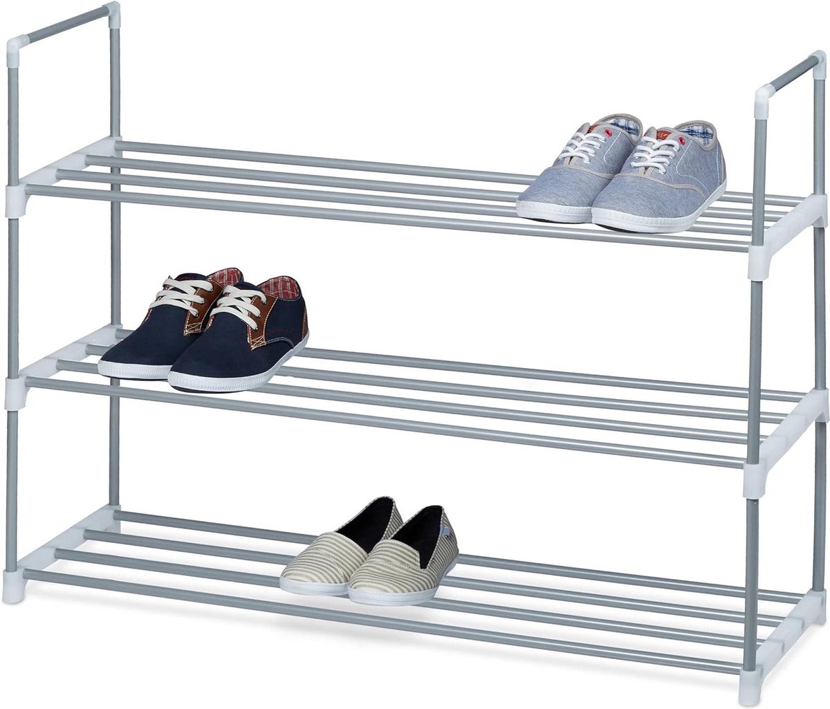 Schoenenrek metaal 3 etages ca.70x90x30cm gang hal schoenenkast zilver Schoenenrek