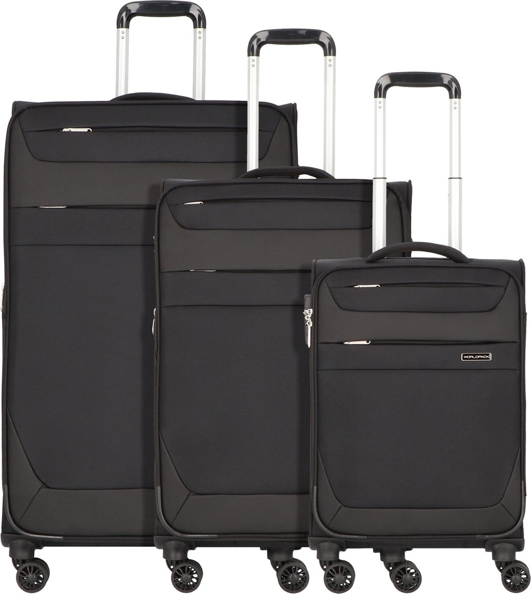 Worldpack Dublin 4 wielen Kofferset 3-delig met uitbreidingsplooi - Zachte bagage - TSA slot - schwarz