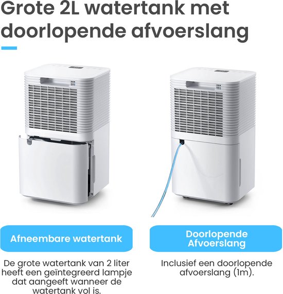 Pro Breeze 12L/dag Luchtontvochtiger – 2L Tank – Vochtigheidsweergave, 3 Standen, Continu Water Afvoer en Timer – Verwijderd Schimmel, Damp en Vocht - Dehumidifier voor Thuis, Garage en Kelder