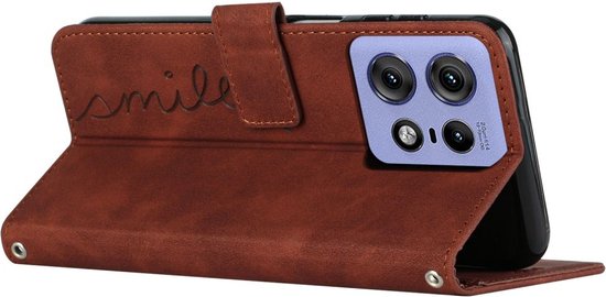 Coverup Smile Book Case - Convient pour Motorola Edge 50 Pro Case - Marron