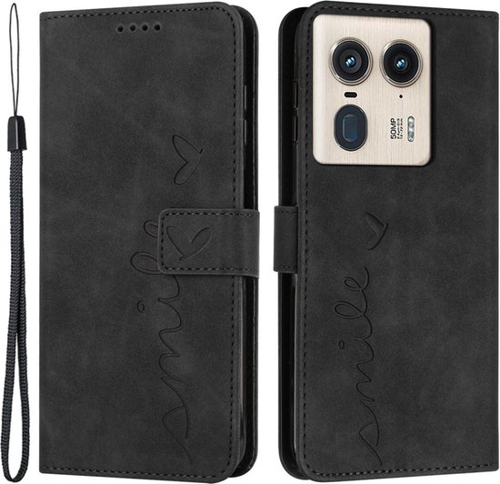 Coverup Smile Book Case - Convient pour Motorola Edge 50 Ultra Case - Zwart