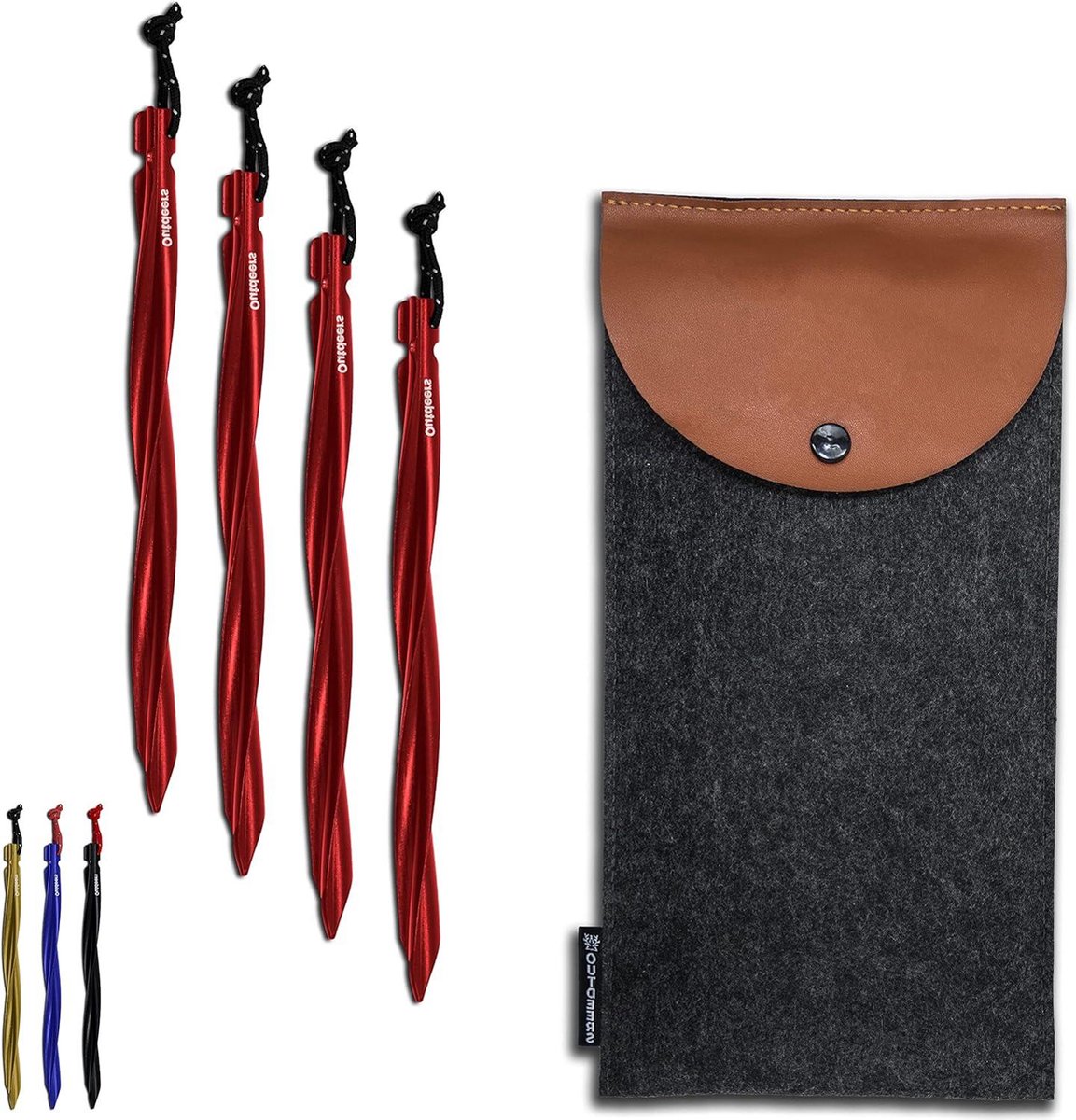 Unieke stabiliteit haringen voor tenten - grote tentharingen van aluminium (25 cm) - set van 6 of 8 - inclusief tas en reflecterend koord - camping grondankers (4x aluminium rood)