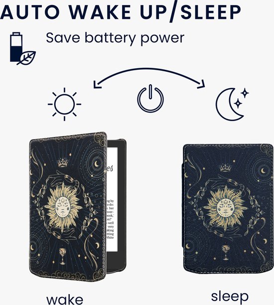 kwmobile e-reader hoesje geschikt voor Pocketbook Verse / Verse Lite / Verse Pro / Color / Vivlio Light/Light HD hoes - E reader flip case met magnetische sluiting - Ereader cover - Tarotkaart design in donkerblauw / geel / zwart van Merkloos — afbeelding 4