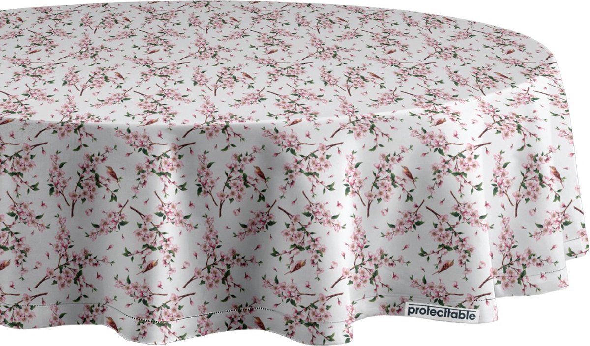 Protecttable - Rond Tafelzeil Cherryblossom Birds Ø138cm - Tafelkleed Afwasbaar - Kunststof