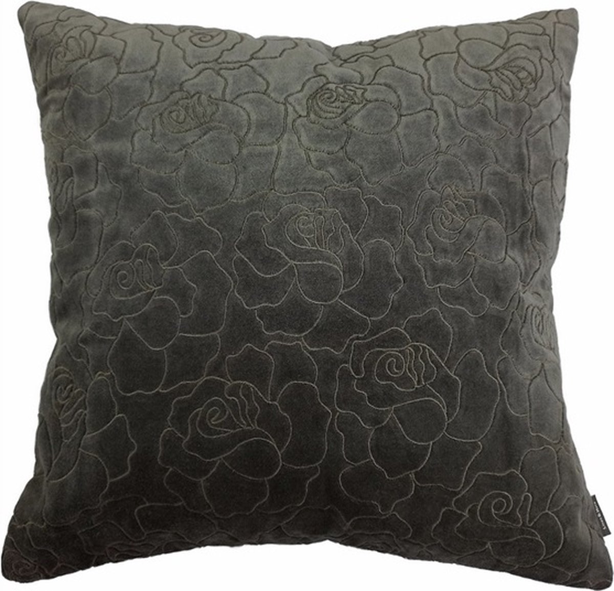 Linen & More Rose Embroidery Lt Grijs Kussen | 45 X 45 | Sierkussen Voor Woonkamer Of Slaapkamer