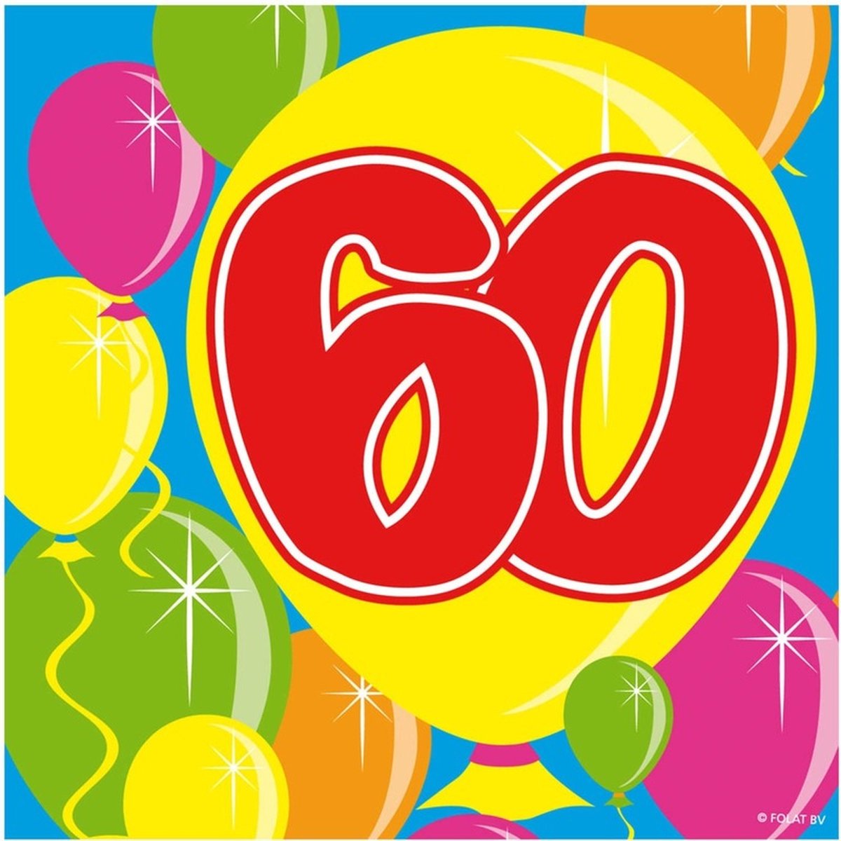 Folat Servetten 60 jaar - 60x stuks - ballonnen opdruk - 60e verjaardag - leeftijd