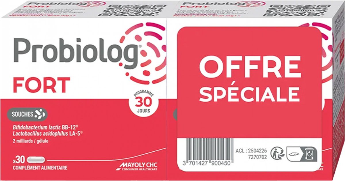 Goedkoopste Mayoly Spindler Probiolog Fort Verpakking van 2 x 30 Capsules
