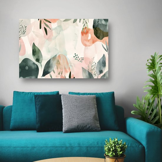 Bladeren schilderij - Natuur schilderijen - Schilderij op canvas Abstract - Vintage schilderij - Canvas met baklijst - Schilderijen canvas met baklijst 70x50 cm