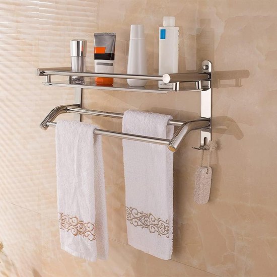 Zwart Badkamer Rek Handdoekhouder Voor De Muur, Handdoekhouder Met 4 Haken, Handdoekhouder Ruimtebesparend Wandrek