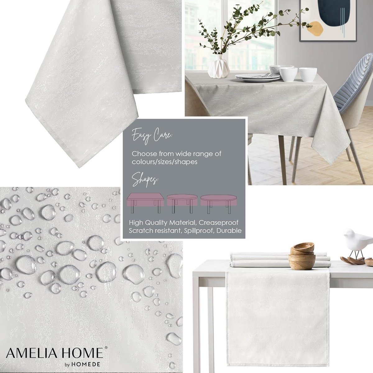 Waterafstotend linnenlook tafelkleed met lotuseffect - Ecru Vesta - 150x350 cm