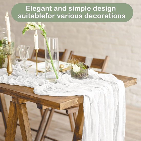 6 stuks Seihtuch tafelloper saliegroen, 55 x 300 cm groen, rustiek gaas stof, bohemien kaasdoek voor bruiloft, bruidsfeest, tafeldecoratie