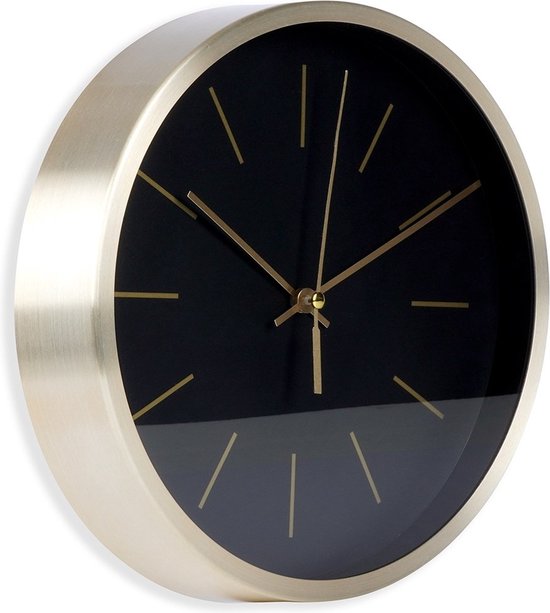 Wandklok Zwart Gouden 25 cm Uurwerk Keukenklok Wand Muur Klok bol