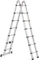 Opvouwbare telescopische ladder - 14 treden - aluminium - hoogte: 0.88 - 2.13/4.40 m - MSW
