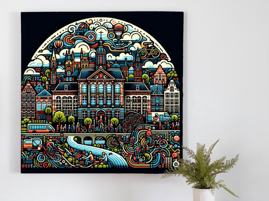 Doodle groningen artwork | Groningen's Creative Doodle: A Vibrant Fusion of Art and City | Kunst - 40x40 centimeter op Canvas | Foto op Canvas