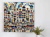 Abstract amsterdam schilderij | Abstracte geest van Amsterdam dansend op kleurrijk canvas van kunst | Kunst - 100x100 centimeter op Forex | Foto op Forex