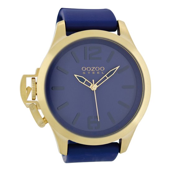 OOZOO Timepieces - Goudkleurige horloge met blauwe rubber band - OS295