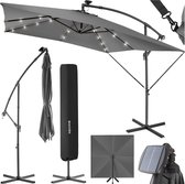 tectake® - Parasol 250cm met Solar Led Verlichting - Parasols - Zweefparasol - Zonneenergie - Incl. zonnepaneel - Tuinverlichting - grijs